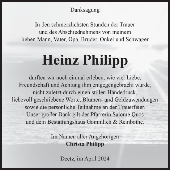 Traueranzeige von Heinz Philipp von Volksstimme Zerbst