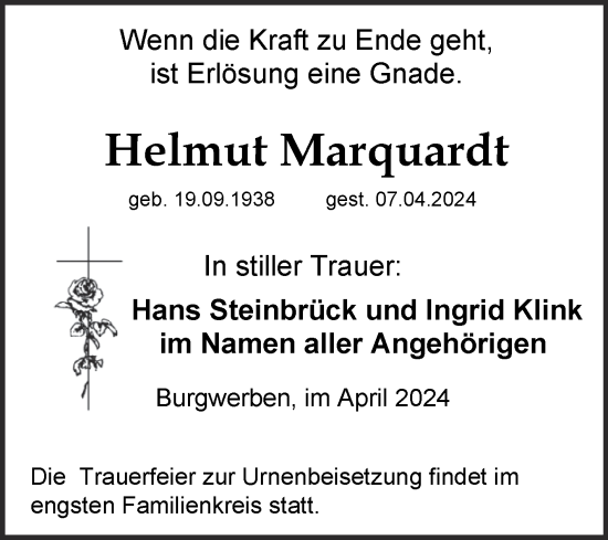 Traueranzeige von Helmut Marquardt von Trauerkombi Weißenfels