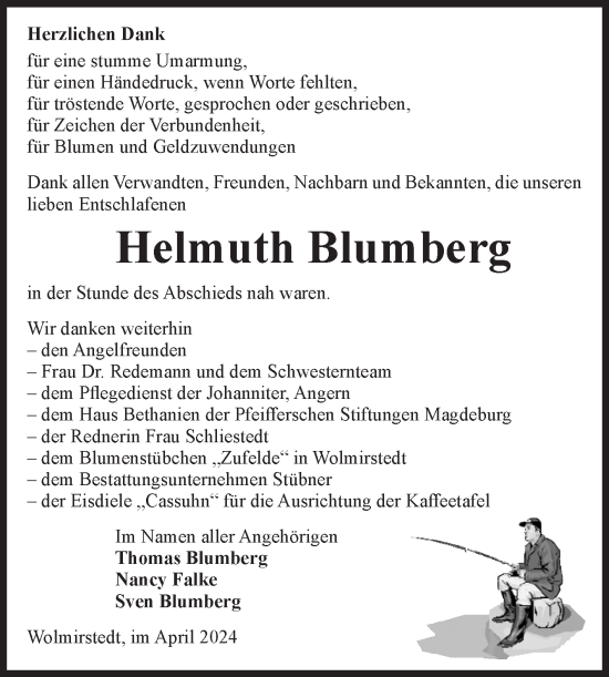 Traueranzeige von Helmuth Blumberg von Volksstimme Haldensleben/Wolmirstedt