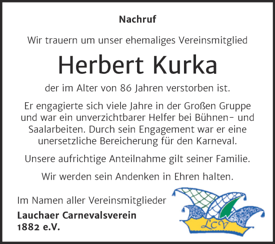 Traueranzeige von Herbert Kurka von Naumburger Tageblatt