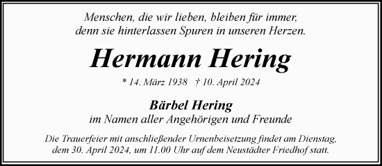 Traueranzeige von Hermann Hering von Volksstimme Magdeburg