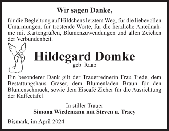 Traueranzeige von Hildegard Domke von Volksstimme Altmark Ost