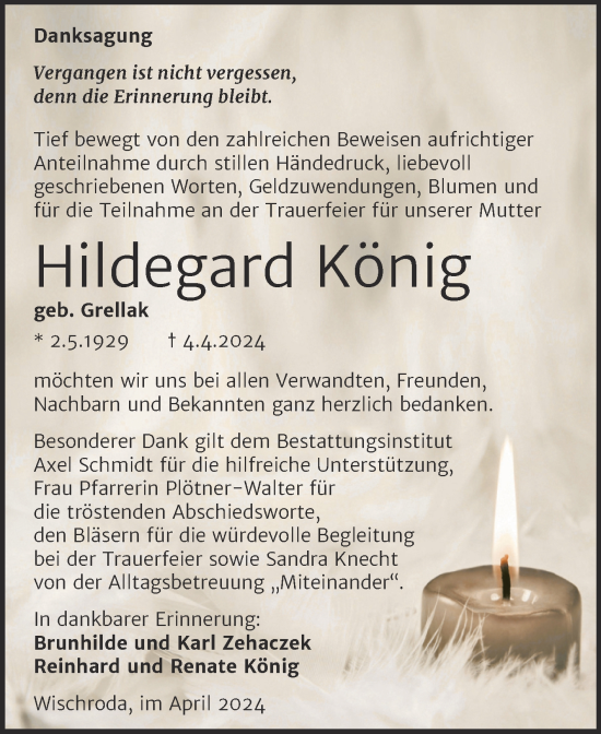 Traueranzeige von Hildegard König von Super Sonntag Naumburg/Nebra
