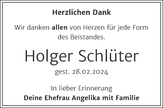 Traueranzeige von Holger Schlüter von Trauerkombi Bitterfeld