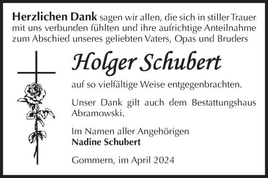 Traueranzeige von Holger Schubert von Volksstimme Burg/Genthin