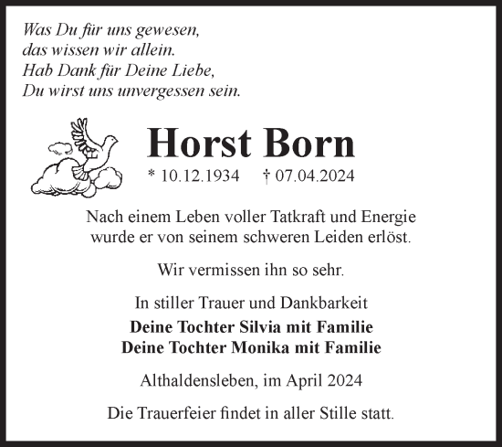 Traueranzeige von Horst Born von Volksstimme Haldensleben/Wolmirstedt