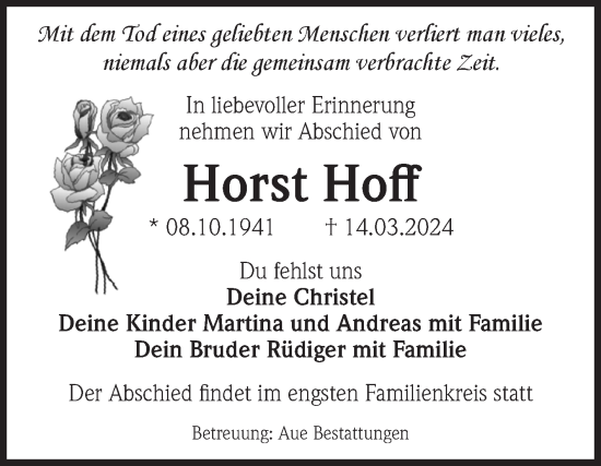 Traueranzeige von Horst Hoff von Volksstimme Magdeburg
