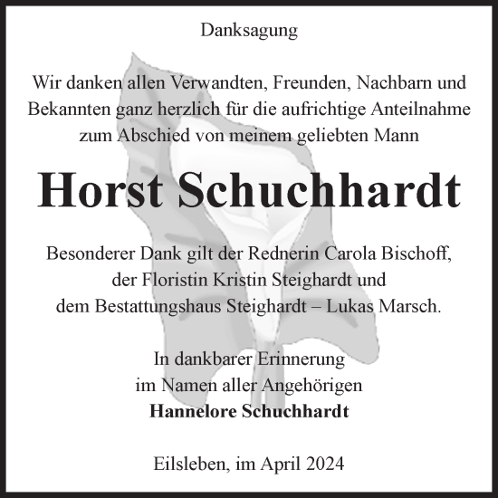 Traueranzeige von Horst Schuchhardt von Volksstimme Oschersleben/Wanzleben