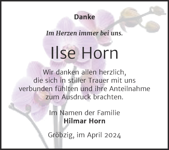 Traueranzeige von Ilse Horn von Trauerkombi Köthen