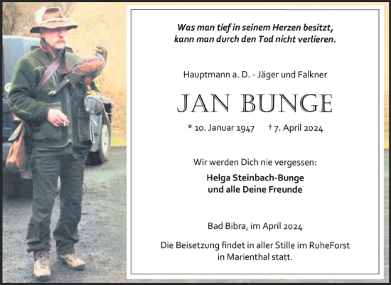 Traueranzeige von Jan Bunge von Naumburger Tageblatt