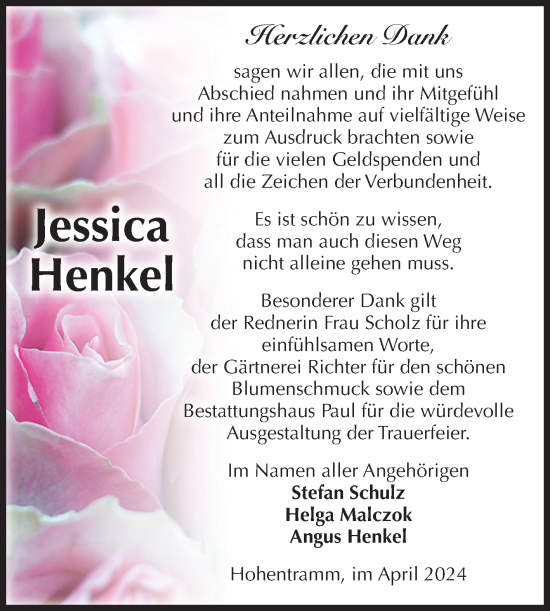 Traueranzeige von Jessica Henkel von Volksstimme Altmark West