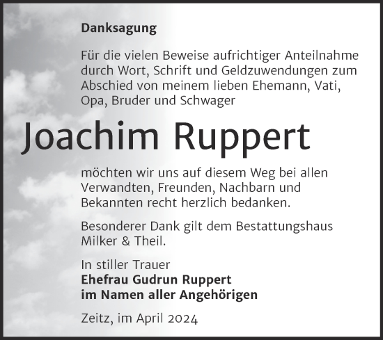 Traueranzeige von Joachim Ruppert von Trauerkombi Zeitz