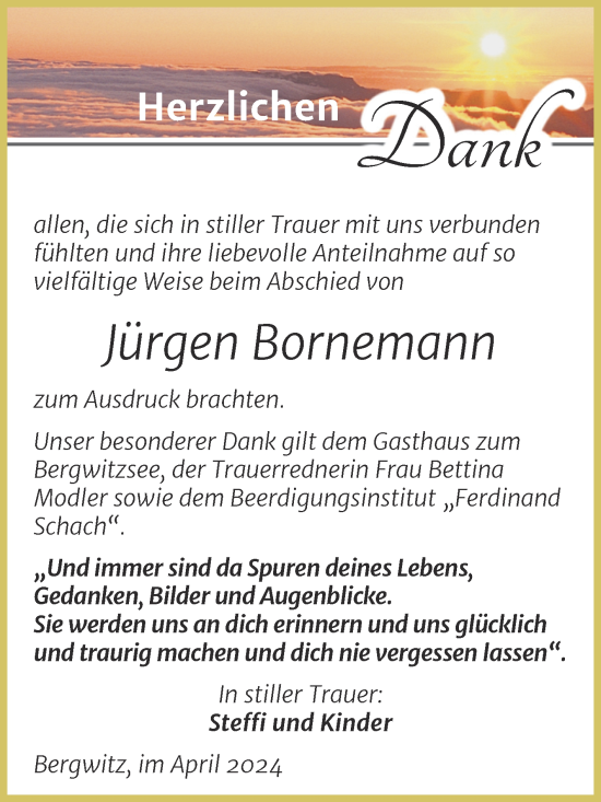 Traueranzeige von Jürgen Bornemann von Trauerkombi Wittenberg