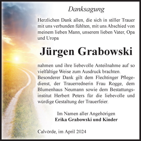 Traueranzeige von Jürgen Grabowski von Volksstimme Haldensleben/Wolmirstedt