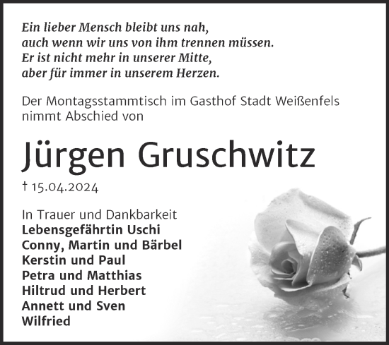 Traueranzeige von Jürgen Gruschwitz von Trauerkombi Weißenfels