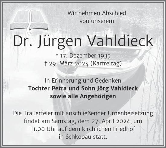 Traueranzeige von Jürgen Vahldieck von Trauerkombi Merseburg