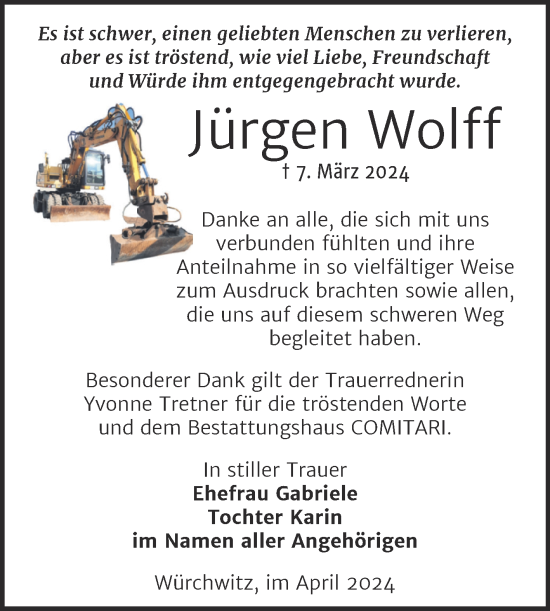 Traueranzeige von Jürgen Wolff von Trauerkombi Zeitz