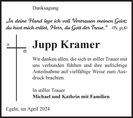 Traueranzeige von Jupp Kramer von Volksstimme Staßfurt
