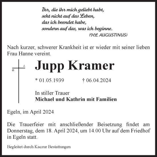 Traueranzeige von Jupp Kramer von Volksstimme Staßfurt