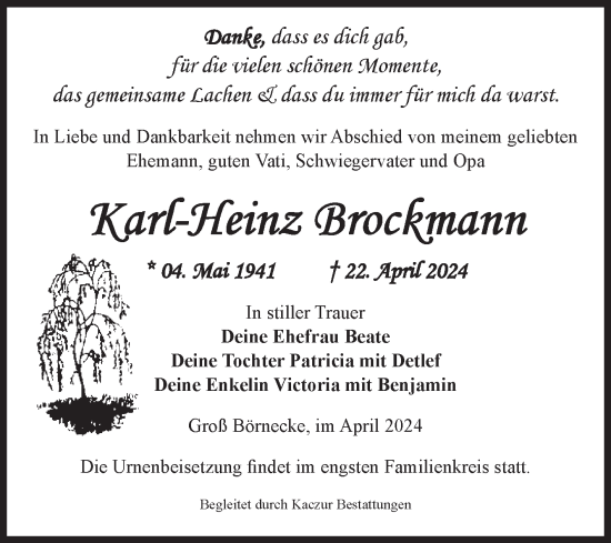 Traueranzeige von Karl-Heinz Brockmann von Volksstimme Staßfurt