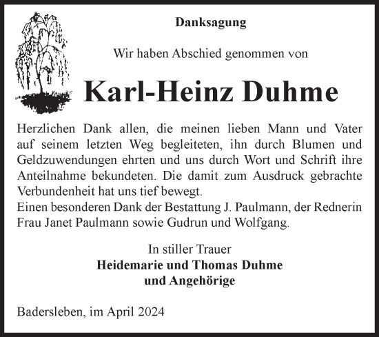 Traueranzeige von Karl-Heinz Duhme von Volksstimme Halberstadt