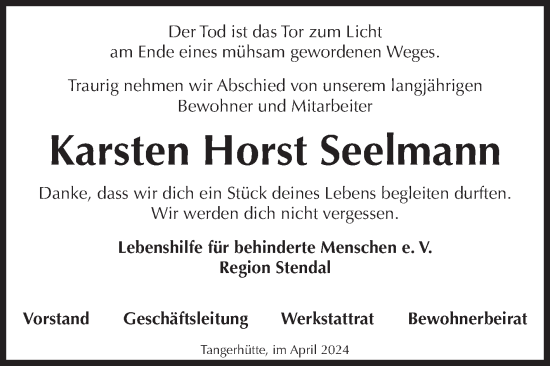 Traueranzeige von Karsten Horst Seelmann 