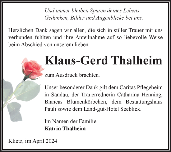 Traueranzeige von Klaus-Gerd Thalheim von Volksstimme Altmark Ost