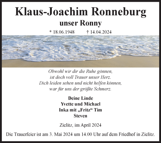 Traueranzeige von Klaus-Joachim Ronneburg von Volksstimme Haldensleben/Wolmirstedt