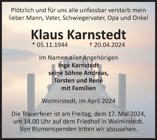 Traueranzeige von Klaus Karnstedt von Volksstimme Haldensleben/Wolmirstedt