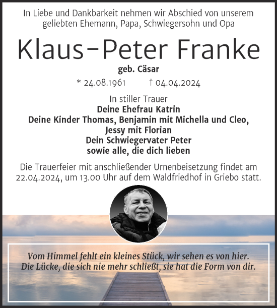 Traueranzeige von Klaus-Peter Franke von Trauerkombi Wittenberg