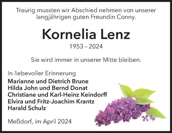 Traueranzeige von Kornelia Lenz von Volksstimme Altmark West