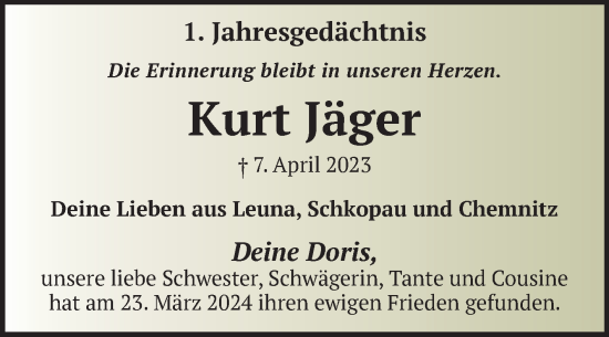 Traueranzeige von Kurt Jäger von Trauerkombi Merseburg