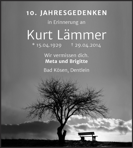 Traueranzeige von Kurt Lämmer von Naumburger Tageblatt