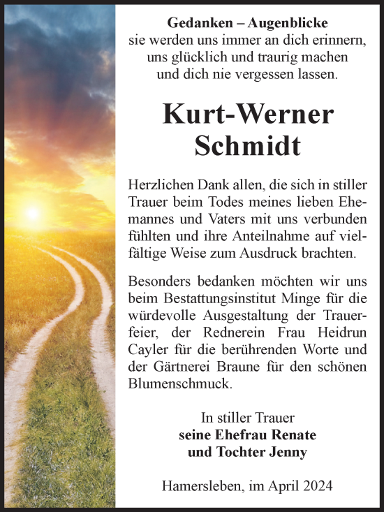 Traueranzeige von Kurt-Werner Schmidt von Volksstimme Oschersleben/Wanzleben