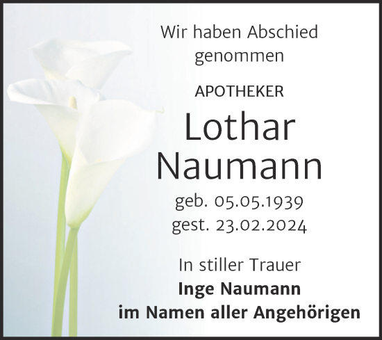 Traueranzeige von Lothar Naumann von Trauerkombi Bitterfeld