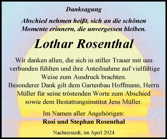 Traueranzeige von Lothar Rosenthal von Trauerkombi Aschersleben