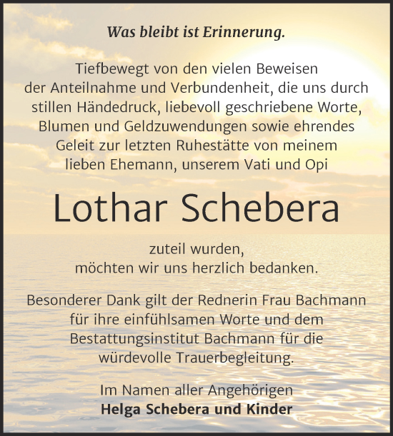 Traueranzeige von Lothar Schebera von Trauerkombi Dessau