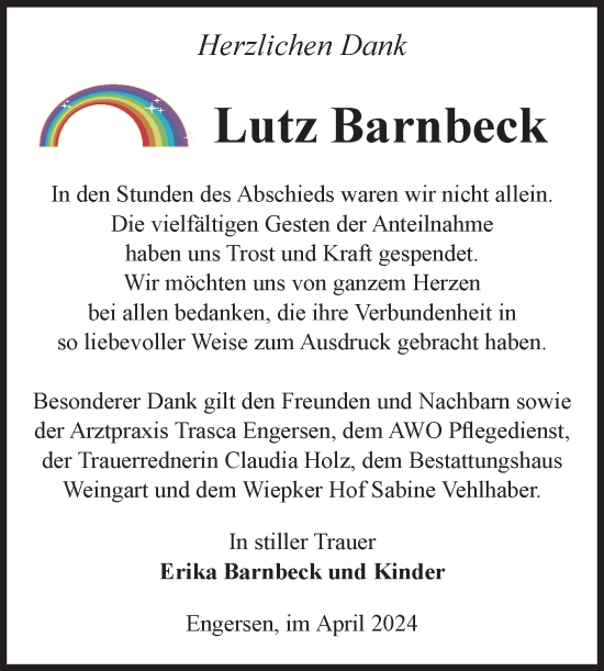 Traueranzeige von Lutz Barnbeck von Volksstimme Altmark West