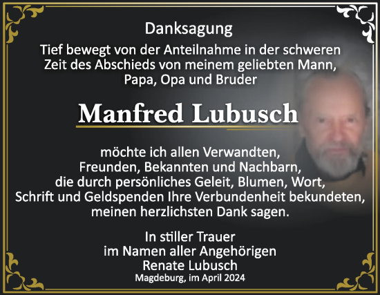 Traueranzeige von Manfred Lubusch von Volksstimme Magdeburg
