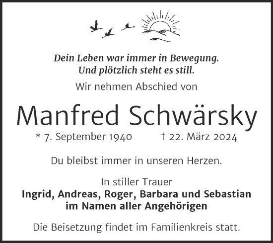Traueranzeige von Manfred Schwärsky von Mitteldeutsche Zeitung Halle/Saalkreis