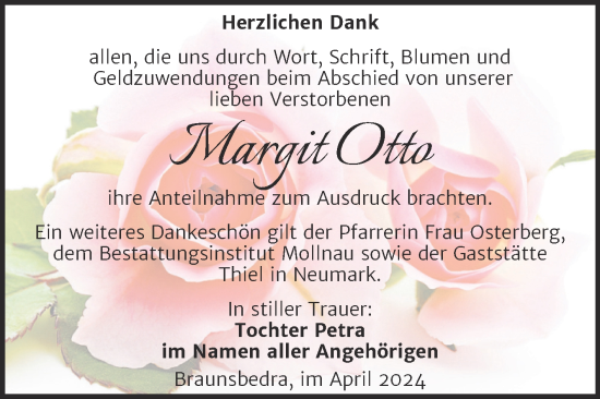 Traueranzeige von Margit Otto von Trauerkombi Merseburg