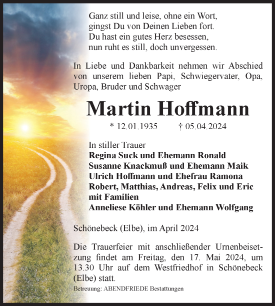 Traueranzeige von Martin Hoffmann von Volksstimme Schönebeck