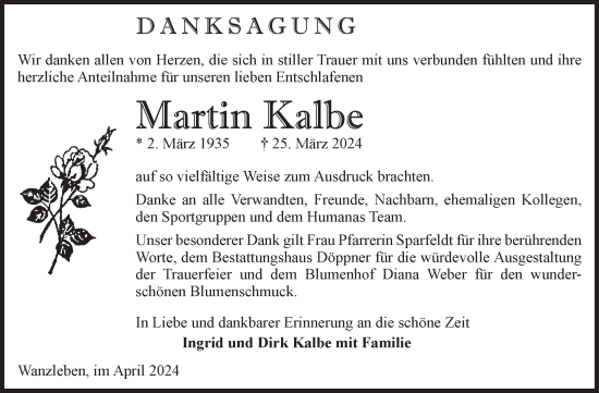 Traueranzeige von Martin Kalbe von Volksstimme Oschersleben/Wanzleben