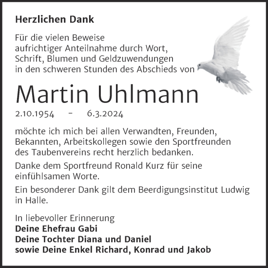 Traueranzeige von Martin Uhlmann von Trauerkombi Bitterfeld