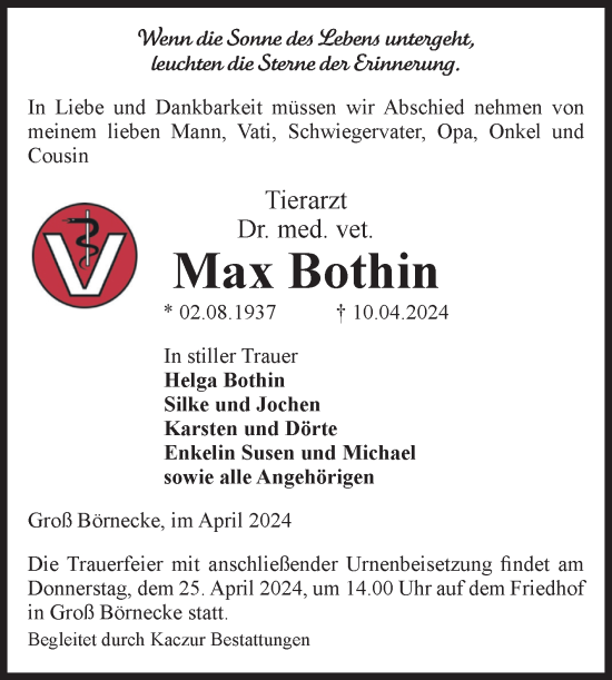 Traueranzeige von Max Bothin 