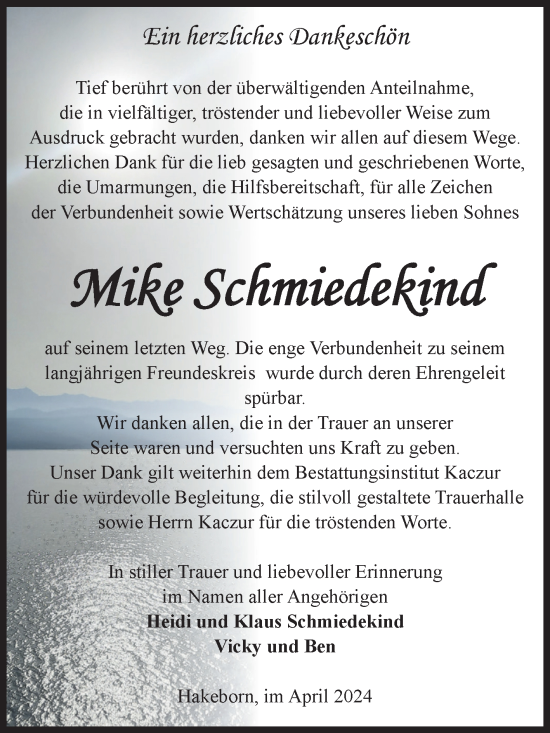 Traueranzeige von Mike Schmiedekind von Volksstimme Staßfurt