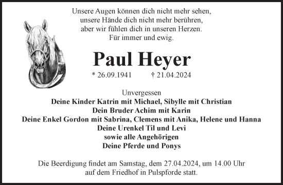 Traueranzeige von Paul Heyer von Volksstimme Zerbst