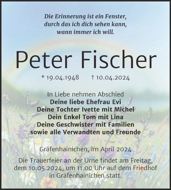 Traueranzeige von Peter Fischer von Trauerkombi Wittenberg