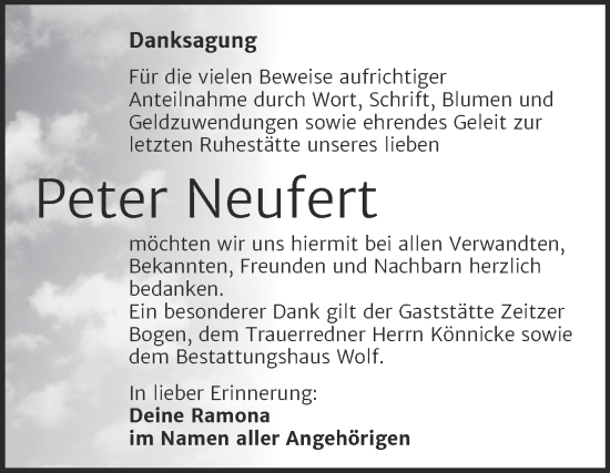 Traueranzeige von Peter Neufert von Trauerkombi Weißenfels