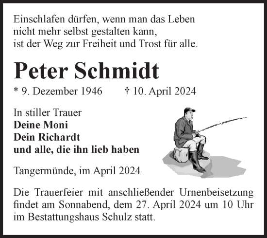 Traueranzeige von Peter Schmidt von Volksstimme Altmark Ost